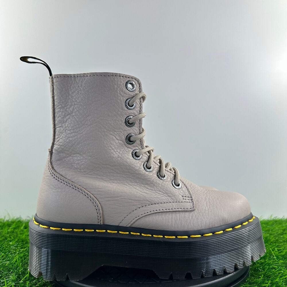 Dr. Martens Platform Lace-Up Boots in Light Taupe with Yellow Stitching